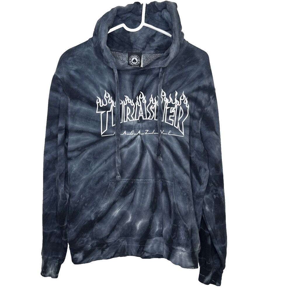 Thrasher Magazine Hoodie Mens M Tie Dye Grey Flame Skateboarding Pullover Sweate